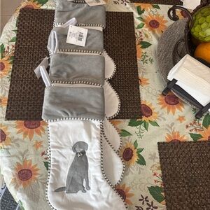 (5) Gray and White Dog Stockings